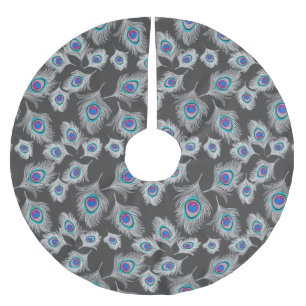 Silver Grey / Grey Peacock Feathers on Graphite Brushed Polyester Tree Skirt