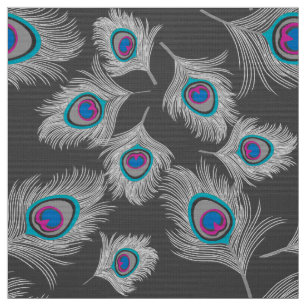 Silver Grey / Grey Peacock Feathers on Graphite Fabric