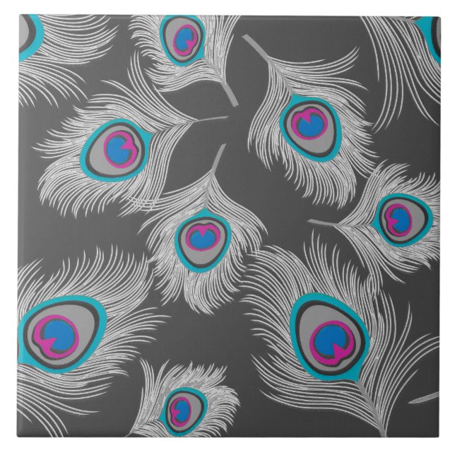 Silver Grey / Grey Peacock Feathers on Graphite Tile (Front)