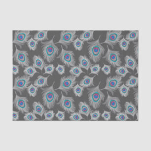 Silver Grey / Grey Peacock Feathers on Graphite Tissue Paper