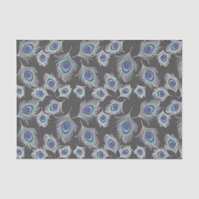 Silver Grey / Grey Peacock Feathers on Graphite Tissue Paper (Front)