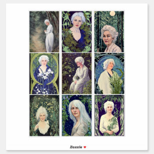 Silver grey hair women art portraits collage sheet