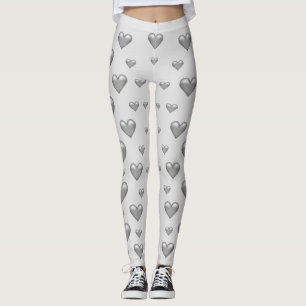 Silver Grey Hearts Pattern Leggings