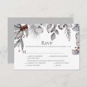 Silver Grey Holly Pine Eucalyptus Rust Berries RSVP Card