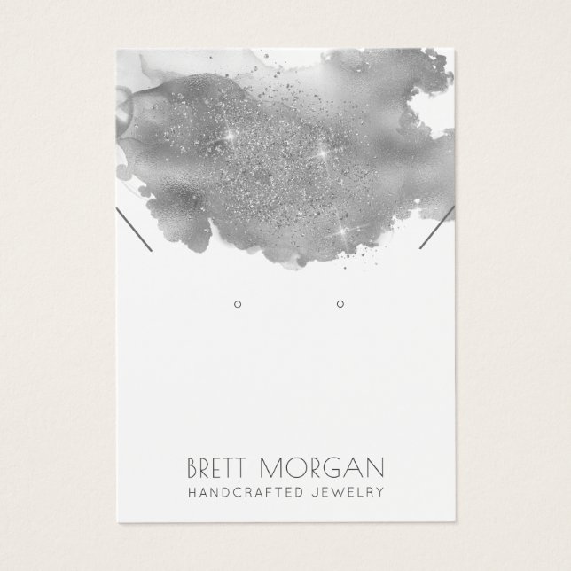 Silver Grey Ink Glitter Earring And Necklace  (Front)