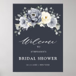 Silver Grey Ivory Floral  Bridal Shower Welcome Po Poster<br><div class="desc">Elegant floral winter bridal shower welcome poster features elegant grey ,  ivory and silver watercolor flower bouquet frosty-hued greenery. Please contact me for any help in customisation or if you need any other product with this design.</div>