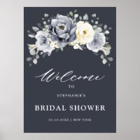 Silver Grey Ivory Floral  Bridal Shower Welcome Po