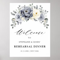 Silver Grey Ivory Floral Rehearsal Dinner Welcome