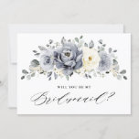 Silver Grey Ivory Floral Will you be my Bridesmaid Invitation<br><div class="desc">Elegant floral winter will you be my bridesmaid invitation features elegant grey ,  ivory and silver watercolor flower bouquet frosty-hued greenery. Please contact me for any help in customisation or if you need any other product with this design.</div>