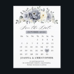 Silver Grey Ivory Floral Winter Boho Save the Date<br><div class="desc">Elegant floral winter calendar save the date postcard features elegant grey ,  ivory and silver watercolor flower bouquet frosty-hued greenery. Please contact me for any help in customisation or if you need any other product with this design.</div>