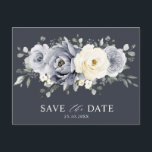 Silver Grey Ivory Floral Winter Boho Save the Date Postcard<br><div class="desc">Elegant floral winter save the date postcard features elegant grey ,  ivory and silver watercolor flower bouquet frosty-hued greenery. Please contact me for any help in customisation or if you need any other product with this design.</div>
