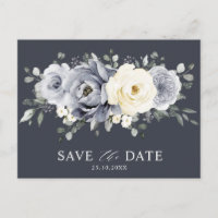 Silver Grey Ivory Floral Winter Boho Save the Date