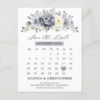 Silver Grey Ivory Floral Winter Boho Save the Date