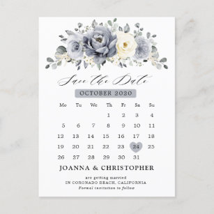 Silver Grey Ivory Floral Winter Boho Save the Date Postcard