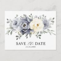 Silver Grey Ivory Floral Winter Boho Save the Date