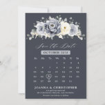 Silver Grey Ivory Floral Winter Rustic Calendar  S Save The Date<br><div class="desc">Elegant floral winter calendar save the date card features elegant grey ,  ivory and silver watercolor flower bouquet frosty-hued greenery. Please contact me for any help in customisation or if you need any other product with this design.</div>