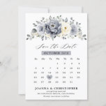 Silver Grey Ivory Floral Winter Rustic Calendar  Save The Date<br><div class="desc">Elegant floral winter calendar save the date card features elegant grey ,  ivory and silver watercolor flower bouquet frosty-hued greenery. Please contact me for any help in customisation or if you need any other product with this design.</div>