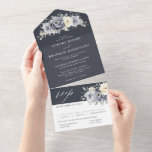 Silver Grey Ivory Floral Winter Rustic Wedding All All In One Invitation<br><div class="desc">Elegant floral winter wedding invitation features elegant grey ,  ivory and silver watercolor flower bouquet frosty-hued greenery. Please contact me for any help in customisation or if you need any other product with this design.</div>