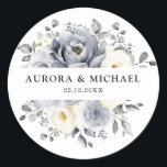 Silver Grey Ivory Floral Winter Rustic Wedding Classic Round Sticker<br><div class="desc">Elegant floral winter wedding favour sticker features elegant grey ,  ivory and silver watercolor flower bouquet frosty-hued greenery. Please contact me for any help in customisation or if you need any other product with this design.</div>