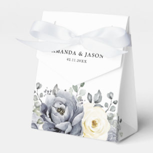 Silver Grey Ivory Floral Winter Rustic Wedding Favour Box
