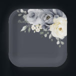 Silver Grey Ivory Floral Winter Rustic Wedding Pap Paper Plate<br><div class="desc">Elegant floral winter wedding paper plates elegant grey ,  ivory and silver watercolor flower bouquet frosty-hued greenery. Please contact me for any help in customisation or if you need any other product with this design.</div>