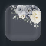 Silver Grey Ivory Floral Winter Rustic Wedding Pap Paper Plate<br><div class="desc">Elegant floral winter wedding paper plates elegant grey ,  ivory and silver watercolor flower bouquet frosty-hued greenery. Please contact me for any help in customisation or if you need any other product with this design.</div>