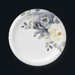 Silver Grey Ivory Floral Winter Rustic Wedding Paper Plate<br><div class="desc">Elegant floral winter wedding paper plates elegant grey ,  ivory and silver watercolor flower bouquet frosty-hued greenery. Please contact me for any help in customisation or if you need any other product with this design.</div>