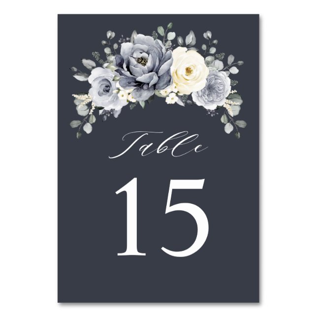 Silver Grey Ivory Floral Winter Rustic Wedding Tab Table Number (Front)