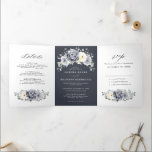 Silver Grey Ivory Floral Winter Rustic Wedding Tri<br><div class="desc">Elegant floral winter wedding invitation features elegant grey ,  ivory and silver watercolor flower bouquet frosty-hued greenery. Please contact me for any help in customisation or if you need any other product with this design.</div>
