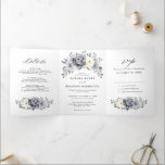 Silver Grey Ivory Floral Winter Rustic Wedding Tri-Fold Announcement<br><div class="desc">Elegant floral winter wedding invitation features elegant grey ,  ivory and silver watercolor flower bouquet frosty-hued greenery. Please contact me for any help in customisation or if you need any other product with this design.</div>