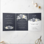 Silver Grey Ivory Floral Winter Rustic Wedding Tri Tri-Fold Announcement<br><div class="desc">Elegant floral winter wedding invitation features elegant grey ,  ivory and silver watercolor flower bouquet frosty-hued greenery. Please contact me for any help in customisation or if you need any other product with this design.</div>