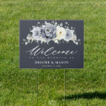 Silver Grey Ivory Floral Winter Wedding Welcome Si Garden Sign<br><div class="desc">Elegant floral winter wedding welcome sign features elegant grey ,  ivory and silver watercolor flower bouquet frosty-hued greenery. Please contact me for any help in customisation or if you need any other product with this design.</div>