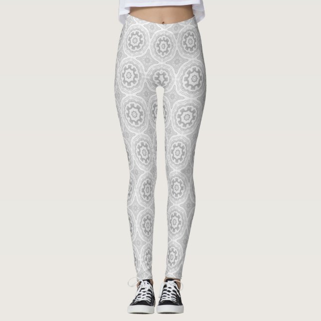 Silver Grey Kaleidoscope Pattern Leggings (Front)