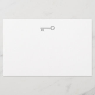 Silver Grey Key on White. Stationery