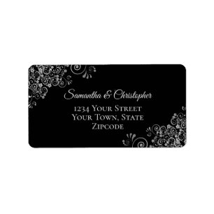 Silver Grey Lace on Black Elegant Wedding Address Label
