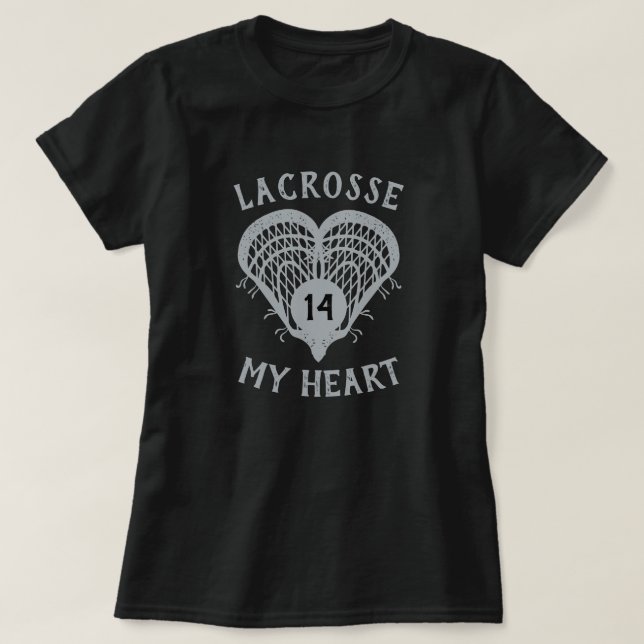 Silver Grey Lacrosse My Heart T-Shirt (Design Front)
