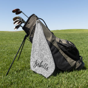 Silver grey light glitter sparkles Custom name Golf Towel