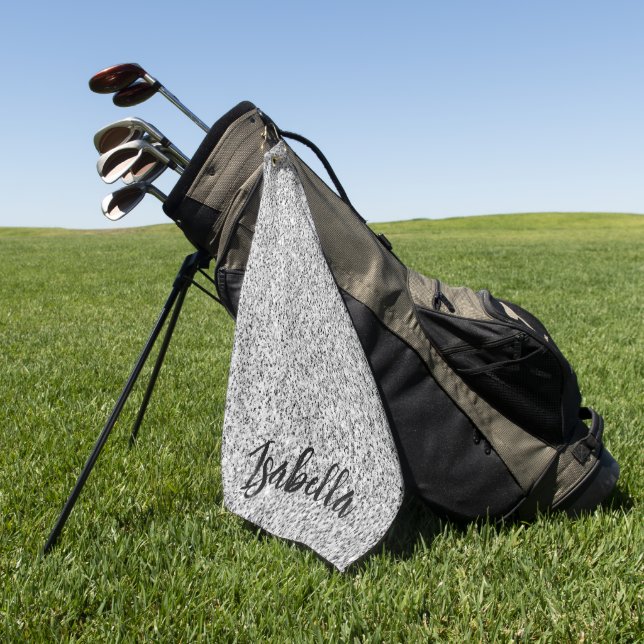 Silver grey light glitter sparkles Custom name Golf Towel (Green)