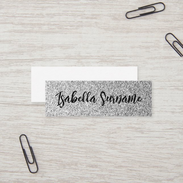Silver grey light glitter sparkles Custom name Mini Business Card (Front/Back In Situ)