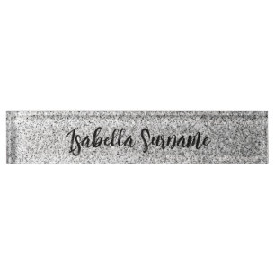 Silver grey light glitter sparkles Custom name Nameplate