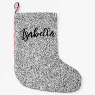 Silver grey light glitter sparkles Custom name Small Christmas Stocking