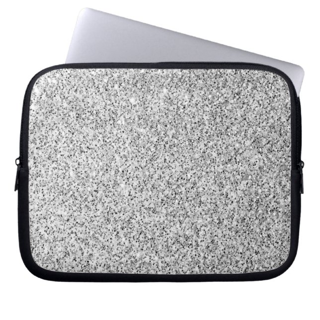 Silver grey light glitter sparkles laptop sleeve (Front)