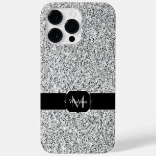 Silver grey light glitter sparkles Monogram Case-Mate iPhone 14 Pro Max Case