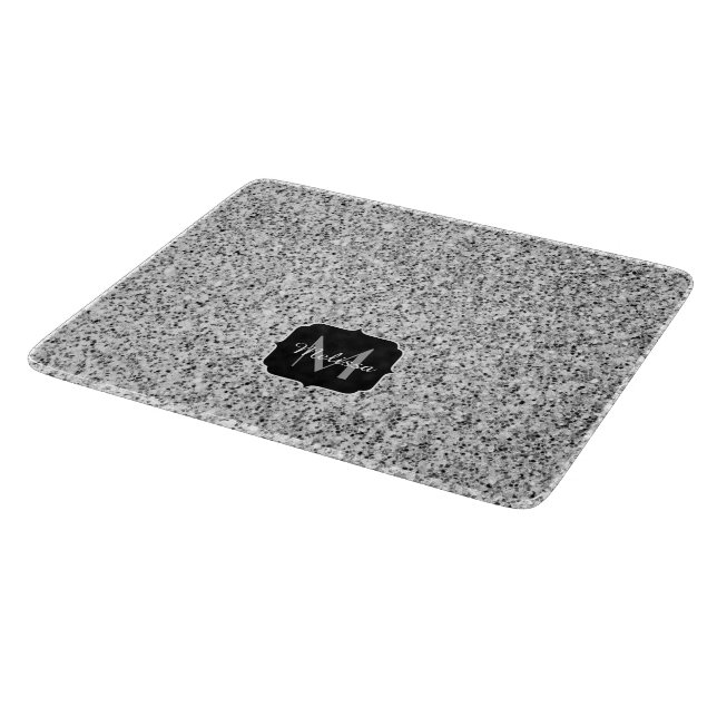 Silver grey light glitter sparkles Monogram Cutting Board (Corner)