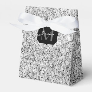 Silver grey light glitter sparkles Monogram Favour Box