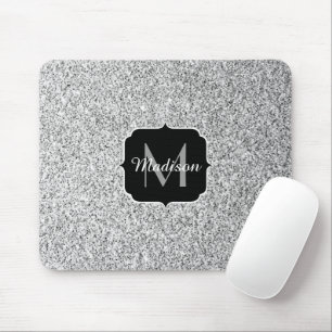 Silver grey light glitter sparkles Monogram Mouse Pad