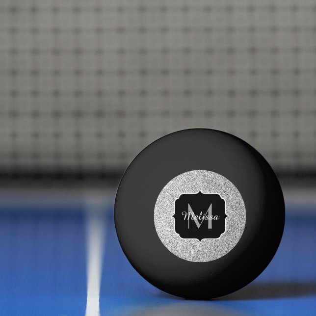 Silver grey light glitter sparkles Monogram Ping Pong Ball (Net)
