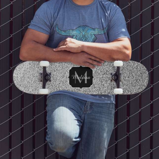 Silver grey light glitter sparkles Monogram Skateboard (Outdoor 3)