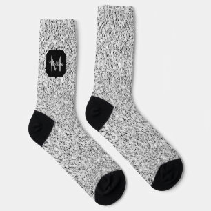 Silver grey light glitter sparkles Monogram Socks