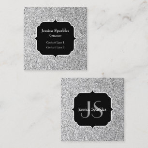 Silver grey light glitter sparkles Monogram Square Business Card